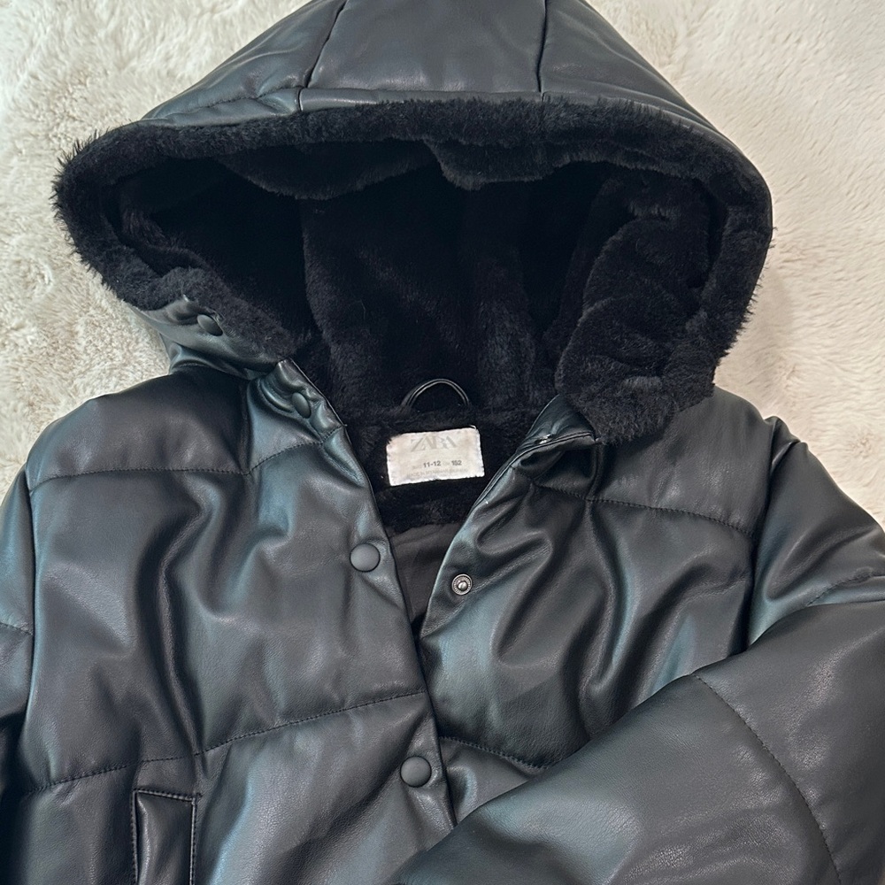 Zara Kids Black Hooded Puffer Jacket